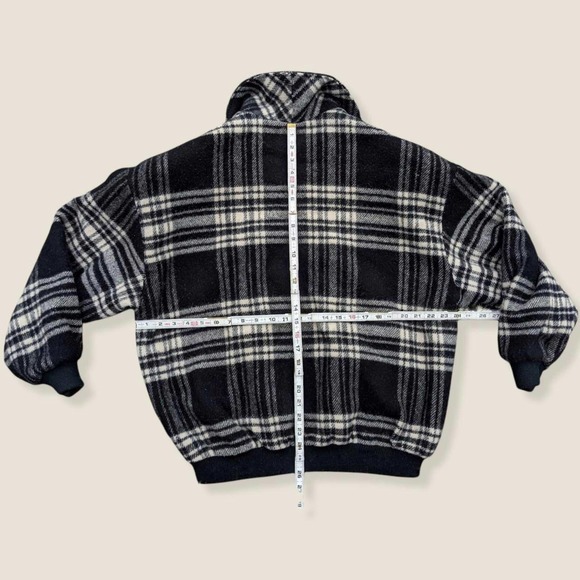 Vintage 80s Wool Plaid bomber Style Puffy oversized Jacket Large - Picture 3 of 4